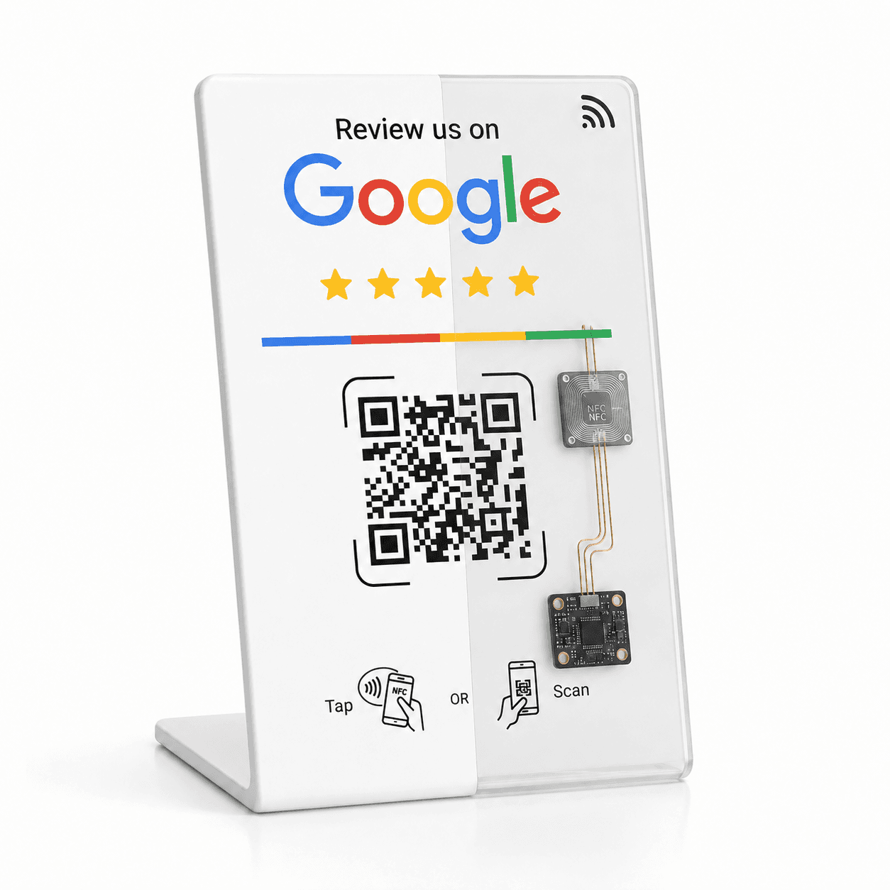 Wizytówka opinii Google z widocznym chipem NFC